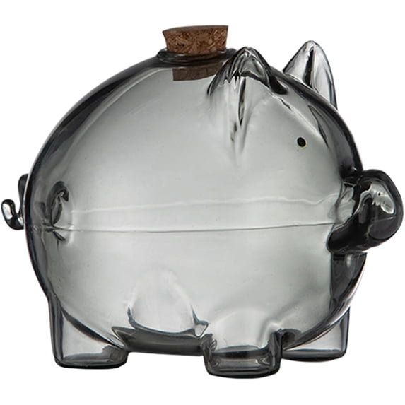 Swine Shaped Transparent Glass Coin Bank, Decorative Savings Box for Gold Beans, Commemorative Display, Kids Allowance, Gift Idea (Black)