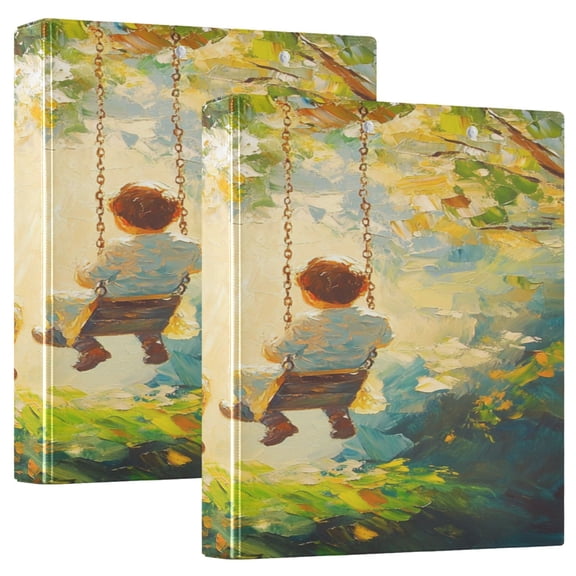 Swing 12.4x10.6in PVC Round Ring Binder, D-Ring 3-Hole, Metal Clip, 200 Sheets