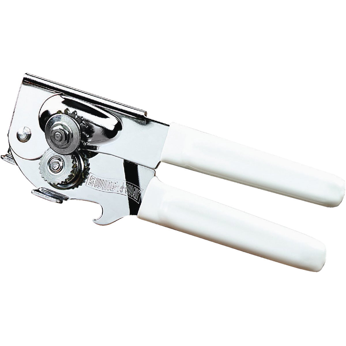 Swing-A-Way 8.6" Portable Can Opener with Sharp Blade, Manual Handheld, 2-in-1 Can & Bottle Opener, Made of Steel, Easy Turn Knob, Kitchen Essential for Cans, Bottles & Jars - 2-Pack (White & Black)