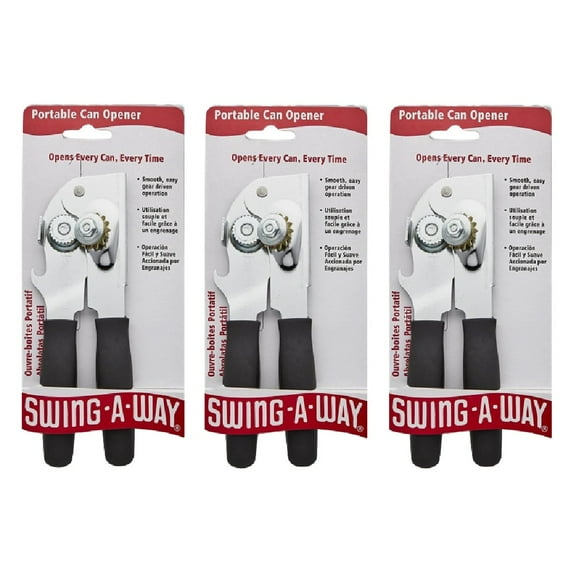 Swing-A-Way Manual Can Opener Bottle Opener Steel with Black Cushion Grip Amco, 3-Pack