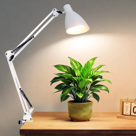 Swing Arm Desk Lamp with Clamp, Adjustable Arm LED Clamp Desk Lamps with 5 Color Modes and 10 Brightness for Office Reading Drafting Study (White)