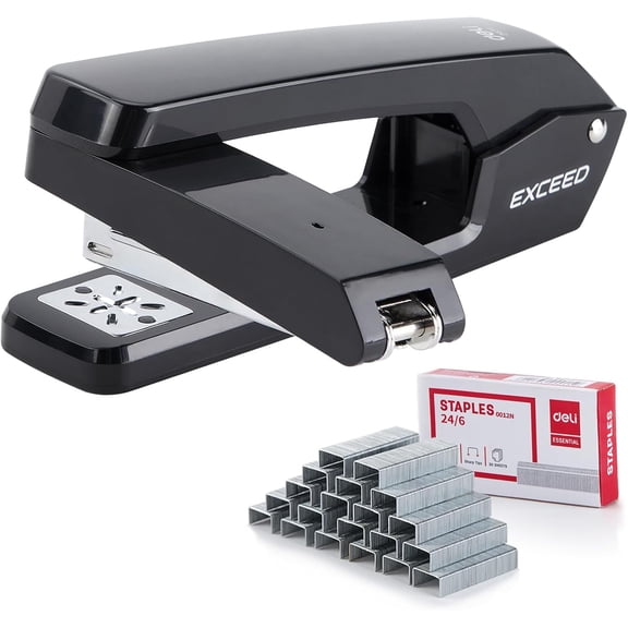 Swing-Arm Swivel Stapler, 25 Sheets Capacity, 360 Degree Rotate Desk Staplers with 1000 Staples for Booklet or Book Binding, Black