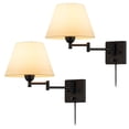 thumbnail image 1 of Swing Arm Wall Lamp Plug-in Cord Home Decorators Simplicity Wall Sconce, Ivory Fabric Shade, with On/Off Switch E26 Base 2-Light Bedroom Wall Lights Fixtures, Bedside Reading Lamp, 1 of 8