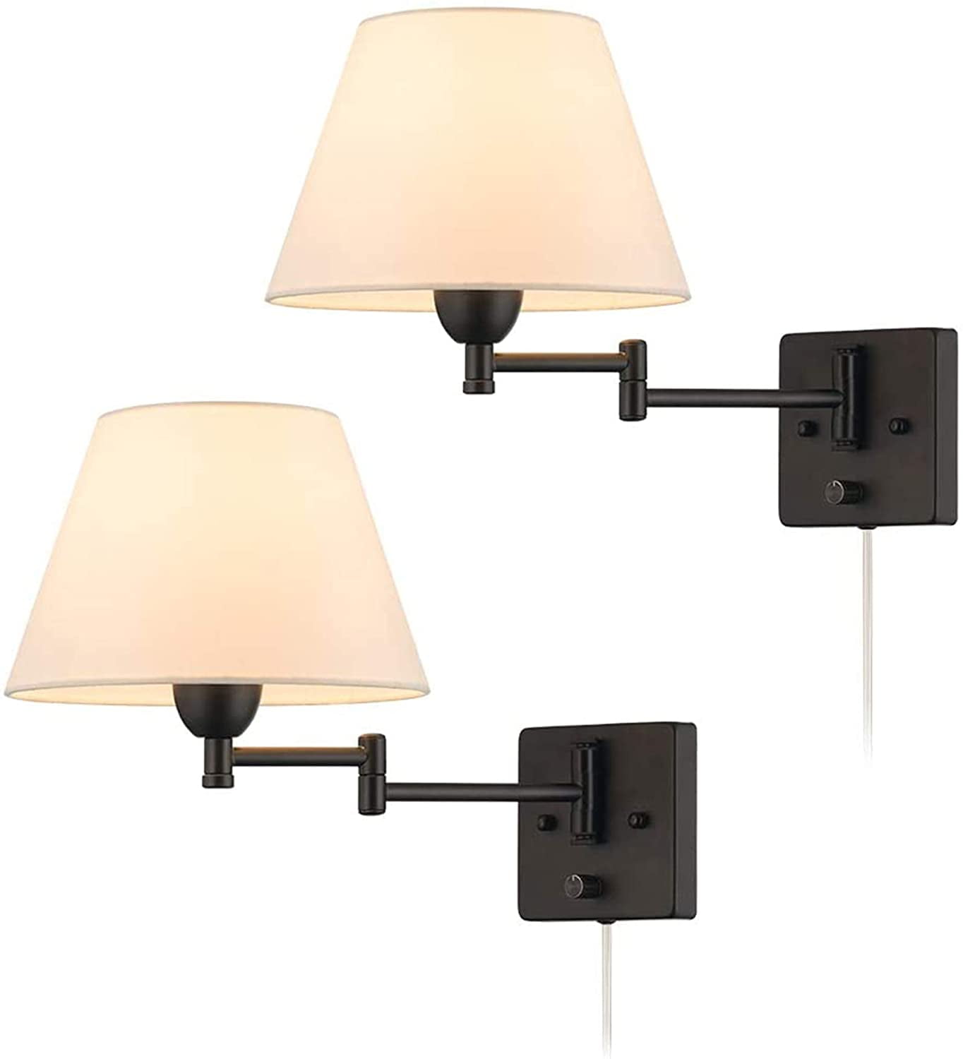 Home Decorators 2-Light Swing Arm Wall Lamp, Ivory Shade, Plug-in, On ...