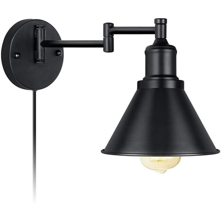 Swing Arm Wall Light Fixtures Pack of 1 Wall Light Plug-in Cord with On Off Switch on Cord Industrial Wall Sconce Black Finish