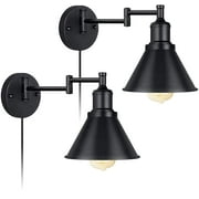 Swing Arm Wall Light Fixtures Set of 2 Wall Light Plug-in Cord with On Off Switch on Cord Industrial Wall Sconce Black Finish