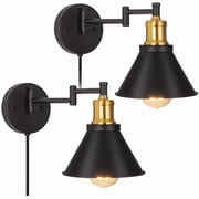 Swing Arm Wall Light Industrial Wall Sconce Bedside Reading Light Set of 2 Black