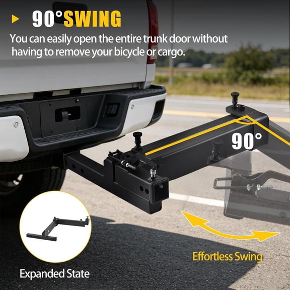 Swing Away Hitch Adapter, 90° Swing Arm for 2-Inch Receiver, 320 lbs Heavy Duty Hitch Extension, Passenger Side Bike Rack Swing Away Hitch for Cars, Trucks, SUVs, Anti-Rattle & Locking Design