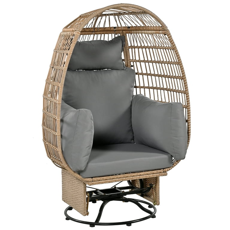 Swing Chair Outdoor Egg Chair With Swivel Base 4 Pillows Adjustable Foot Pads Detachable Cushion Wicker Egg Chair For Porch Deck Walmart