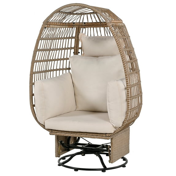 Swing Chair Outdoor Egg Chair With Swivel Base 4 Pillows Adjustable Foot Pads Detachable Cushion Wicker Egg Chair For Porch Deck