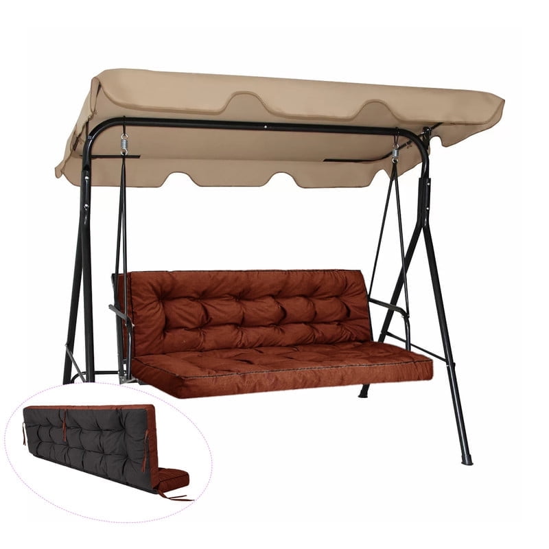 Swing Cushions 3 Seater Replacement, Waterproof Porch Swing Cushions, Thicken 5" Bench Cushions for Outdoor Furniture With Backrest , Patio Garden Loveseat Sofa Pads（Coffee，71in）