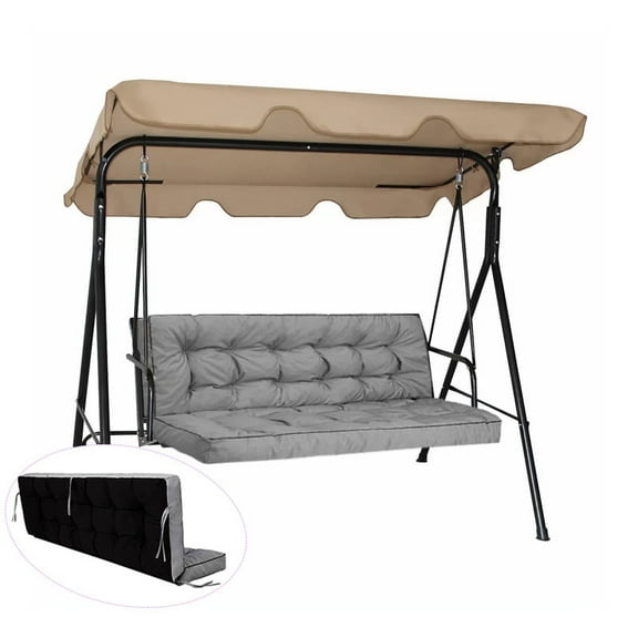 Swing Cushions 3 Seater Replacement, Waterproof Porch Swing Cushions, Thicken 5" Bench Cushions for Outdoor Furniture With Backrest , Patio Garden Loveseat Sofa Pads