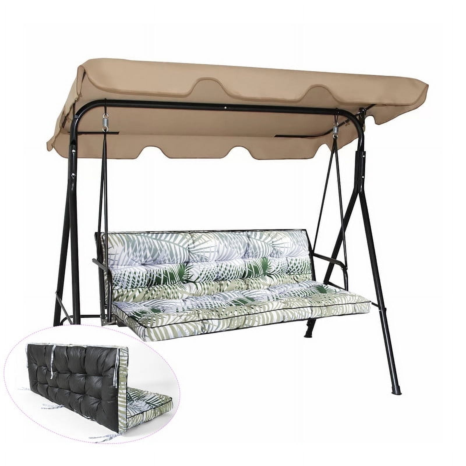 Swing Cushions 3 Seater Replacement, Waterproof Porch Swing Cushions, Thicken 5" Bench Cushions for Outdoor Furniture With Backrest , Patio Loveseat Sofa Pads（bamboo leaves,40*63in）