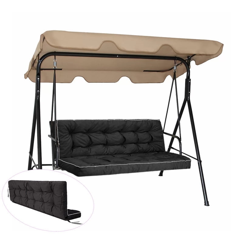 Swing Cushions 3 Seater Replacement, Waterproof Porch Swing Cushions, Thicken 5" Bench Cushions for Outdoor Furniture With Backrest , Patio Garden Loveseat Sofa Pads（Black，71in）