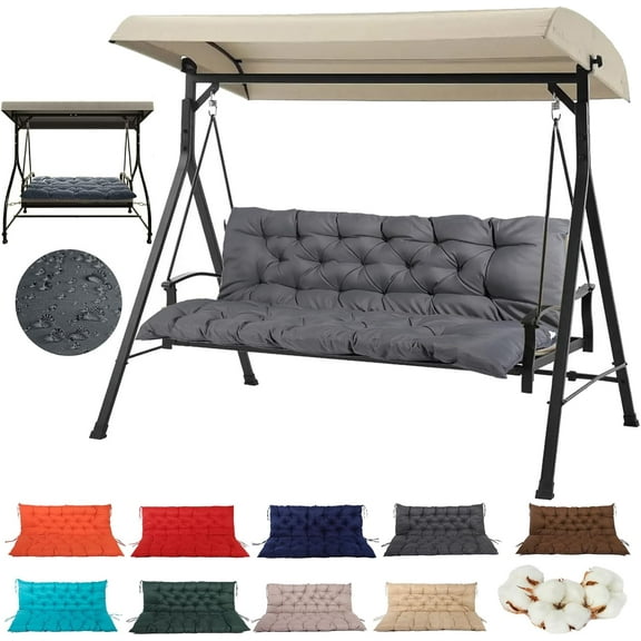 Swing Cushions Replacement, 2-3 Seat Outdoor Waterproof Porch Swing Cushions, Thickened 4-Inch  Cushions with Backrest and Ties for Outdoor Patio Porch Garden Cushions (Dark Grey, 60x40in)