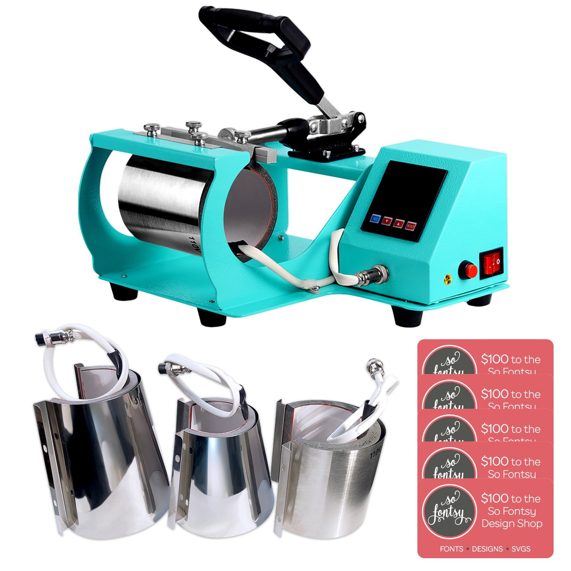 Swing Design 4-in-1 Mug, Cup, & Bottle Heat Press - Turquoise