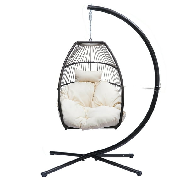 Swing Egg Chair,Rattan Hanging Egg Chairs Hammock with C Type Bracket,for Outdoor Indoor Unisex