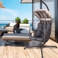 thumbnail image 1 of Swing Egg Chair with Stand Indoor/Outside, Black UV Resistant Cushion Hanging Chair, Wicker Rattan Frame 350lbs Capacity Hammock Chair with Cup Holder for Patio Bedroom (with Sunshade Cloth), 1 of 6