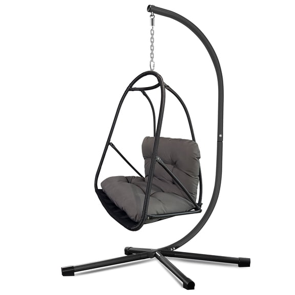 Swing Egg Chair with Stand, Wicker Wrap Frame, UV Resistant, Waterproof Cushion, Hanging Chairs with Cup Holder 350lbs Capacity, Modern Swing Hammock Chairs for Patio Bedroom Indoor Outside