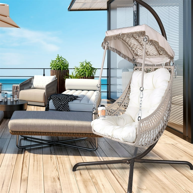 Swing Egg Chair with Stand Indoor/Outdoor, Wicker Rattan Hammock