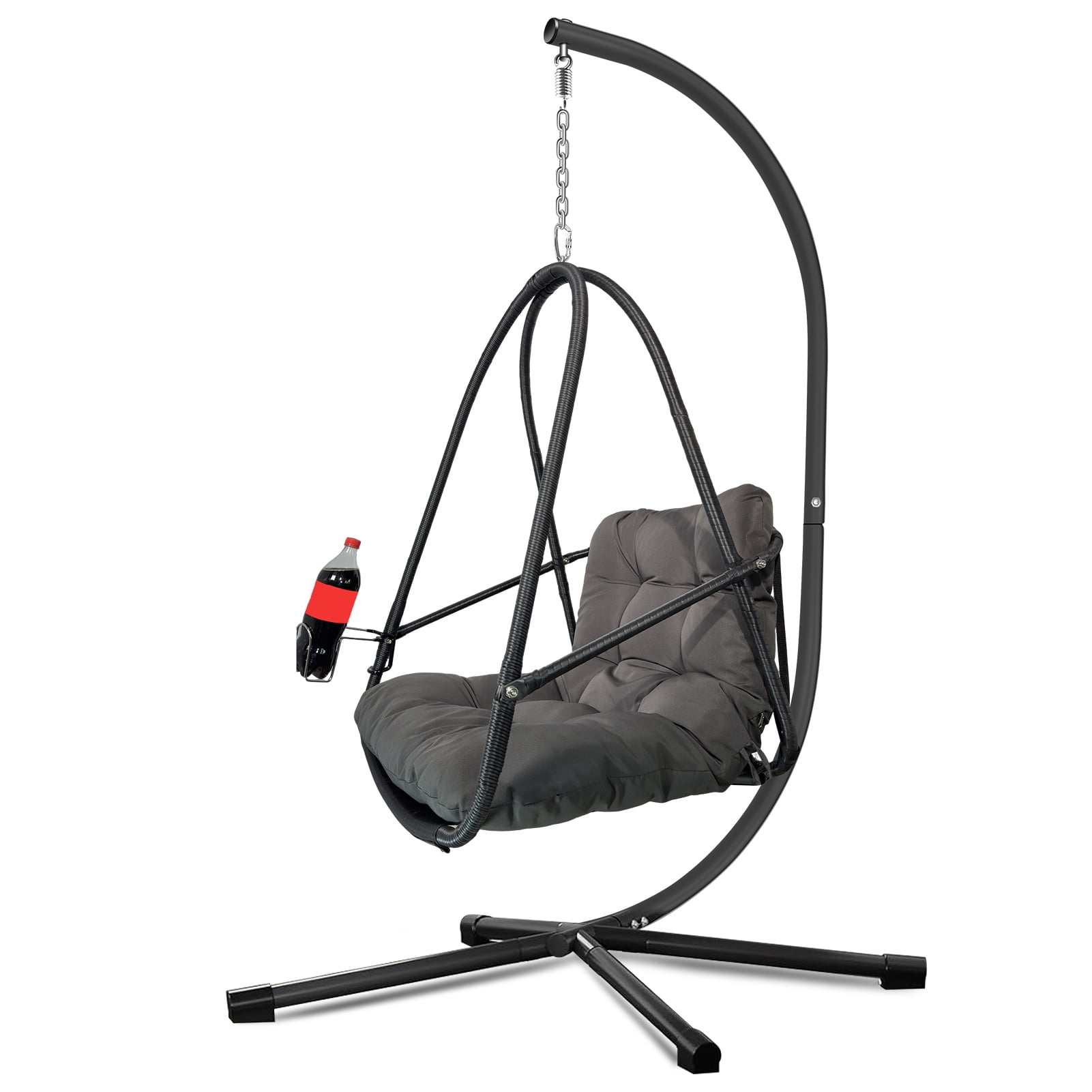 Swing Egg Chair with Stand, Wicker Rattan Hanging Chair with Cushion Pillow for Indoor Outdoor Patio Garden Balcony, Black