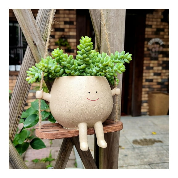 Swing Face Hanging Planters Pot for Indoor Outdoor Plants, Resin Flower Pots with Drainage Holes, Succulent Pots for String of Pearls Plant