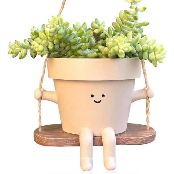 Swing Face Planter Pot Hanging Cute Flower Head Planters - Unique Sitting Sway Pots Indoor Outdoor Plants Succulent Pot String of Pearls Plant Live Resin Flower Pots Gift Ideals for Mother, Christmas