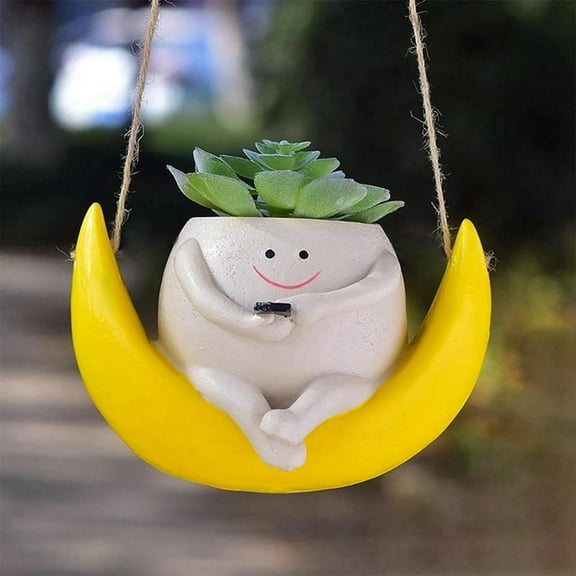 Swing Face Planter Pot Hanging Smile Face Resin Flower Pot for String of Pearl Plant Live Indoor Outdoor Plants Resin