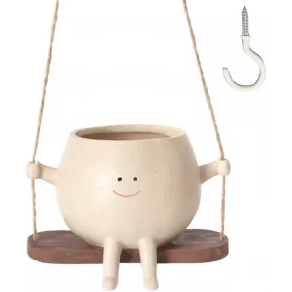 Swing Face Planter Pot - Hanging Smiley Planter for Indoor and Outdoor Plants, Succulents, String of Pearls - Cute Creative Swing Gifts for Holidays and Parties$$Garden & Patio