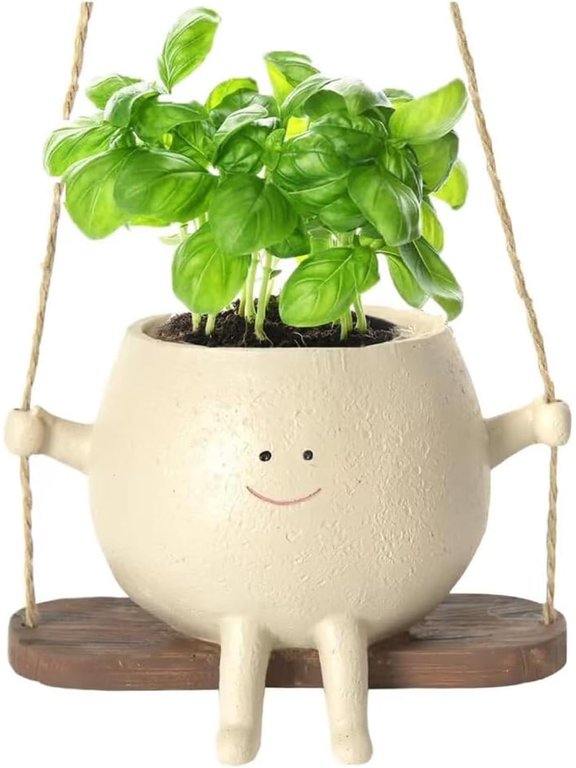Swing Face Planter Pot Smiley Face Hanging Resin Flower Head Planters Indoor Outdoor Plants Succulent Pots for String of Pearls Plant Unique Gift Ideas for Mother Day, Christmas