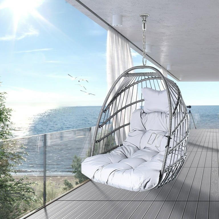 Swing Hammock Egg Basket Chairs Without Stand Indoor Outdoor Uv Resistant Cushion Hanging Chair Foldable Frame 350Lbs Capacity Ceiling Hammock Chair For Patio Porch Backyard Balcony Walmart