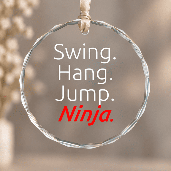 Swing Hang Jump Ninja Christmas Ornament, Holiday Keepsake Gift, Circle Glass Ornament