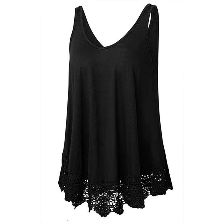 Swing Lace Flowy Tank Top for Women V Neck Cami Vest T Shirt Sleeve Lace  Trim V Neck A-Line Tunic Blouse Tops 