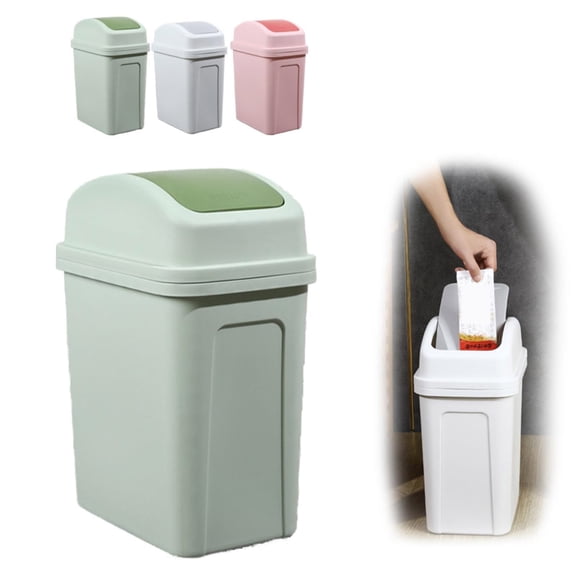 Swing-Lid Kitchen Garbage Bin, 7L Can With Open-Top Design, Food-Safe Hygienic Waste Container For Kitchen, Bathroom & Daily Use Green-34x25x17cm