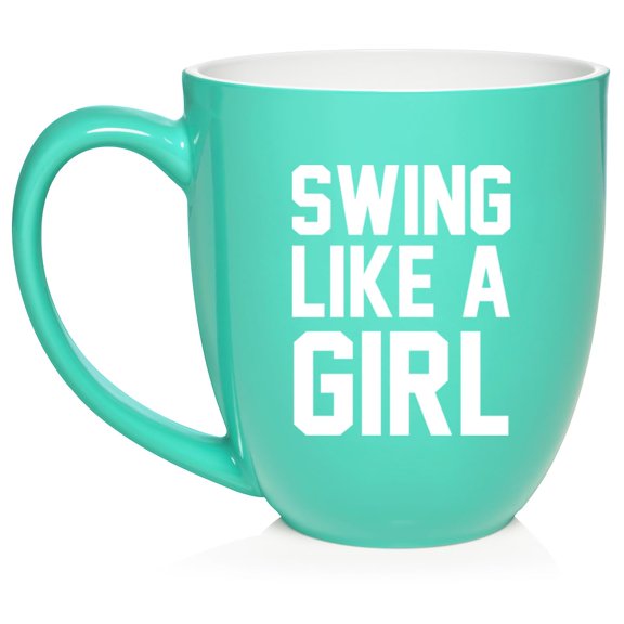 Swing Like A Girl Golf Softball Kettlebell Ceramic Coffee Mug Tea Cup Gift for Her, Him, Friend, Coworker, Wife, Husband (16oz Teal)