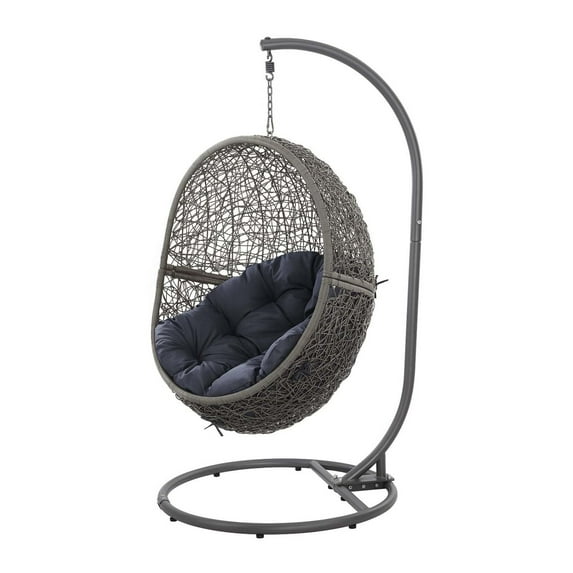 Swing Lounge Chair, Blue Navy Natural, Rattan, Wicker, Outdoor Patio Balcony Cafe Bistro Garden Hospitality Restaurant, Modern Contemporary HB34633