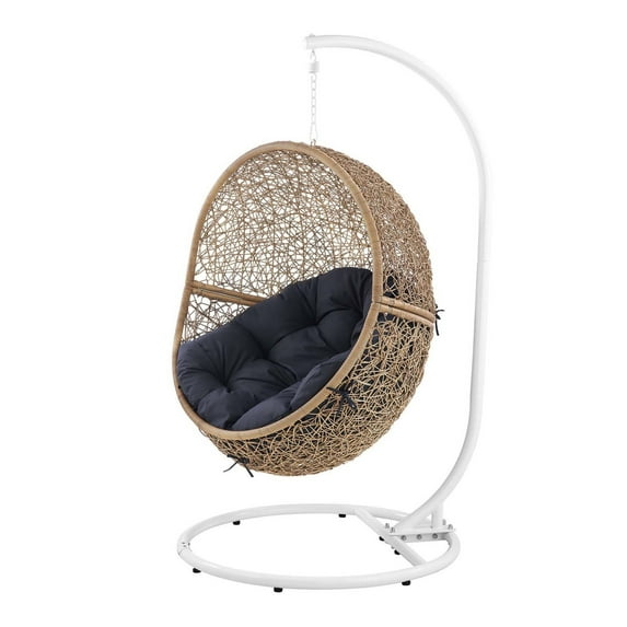 Swing Lounge Chair, Blue Navy, Rattan, Wicker, Outdoor Patio Balcony Cafe Bistro Garden Hospitality Restaurant, Modern Contemporary HB34630