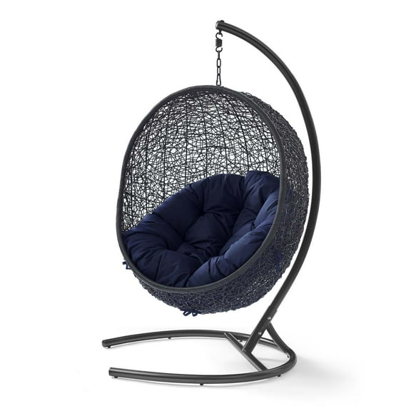 Swing Lounge Chair, Sunbrella, Black Navy Blue, Modern Contemporary Urban Design, Outdoor Patio Balcony Cafe Bistro Garden Furniture Hotel Hospitality