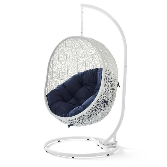 Swing Lounge Chair, Sunbrella, White Blue Navy, Modern Contemporary Urban Design, Outdoor Patio Balcony Cafe Bistro Garden Furniture Hotel Hospitality