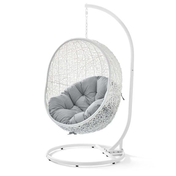 Swing Lounge Chair, Sunbrella, White Grey Gray, Modern Contemporary Urban Design, Outdoor Patio Balcony Cafe Bistro Garden Furniture Hotel Hospitality