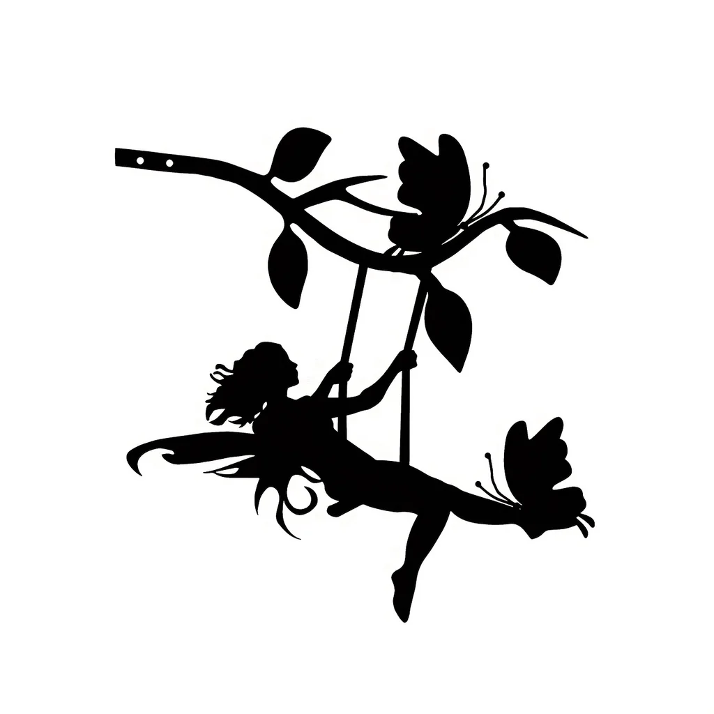 Swing Metal Wall Art Home Garden Yard Patio Statue Stake Decoration Elf On Branch Steel Silhouette for Garden Party Decor