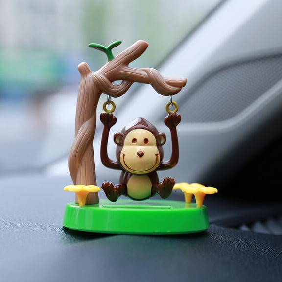 Swing Monkey Car Decoration - Movable Solar-Powered Animal Toy, Cartoon Figure for Car Interior, Creative Holiday Gift, Eco-Friendly, No Battery Required, Plastic, Fun Gift for Kids and Adults