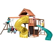 Swing-N-Slide Grandview Twist Deluxe Backyard Swing Set with Tube Slide، Curved Slide، Wood Roof، Monkey Bars and Swings