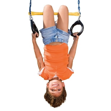 Swing-N-Slide  Ring and Trapeze Combo - Yellow Bar with Blue Rings - 19" W x 28"L - 19" W x 28"L