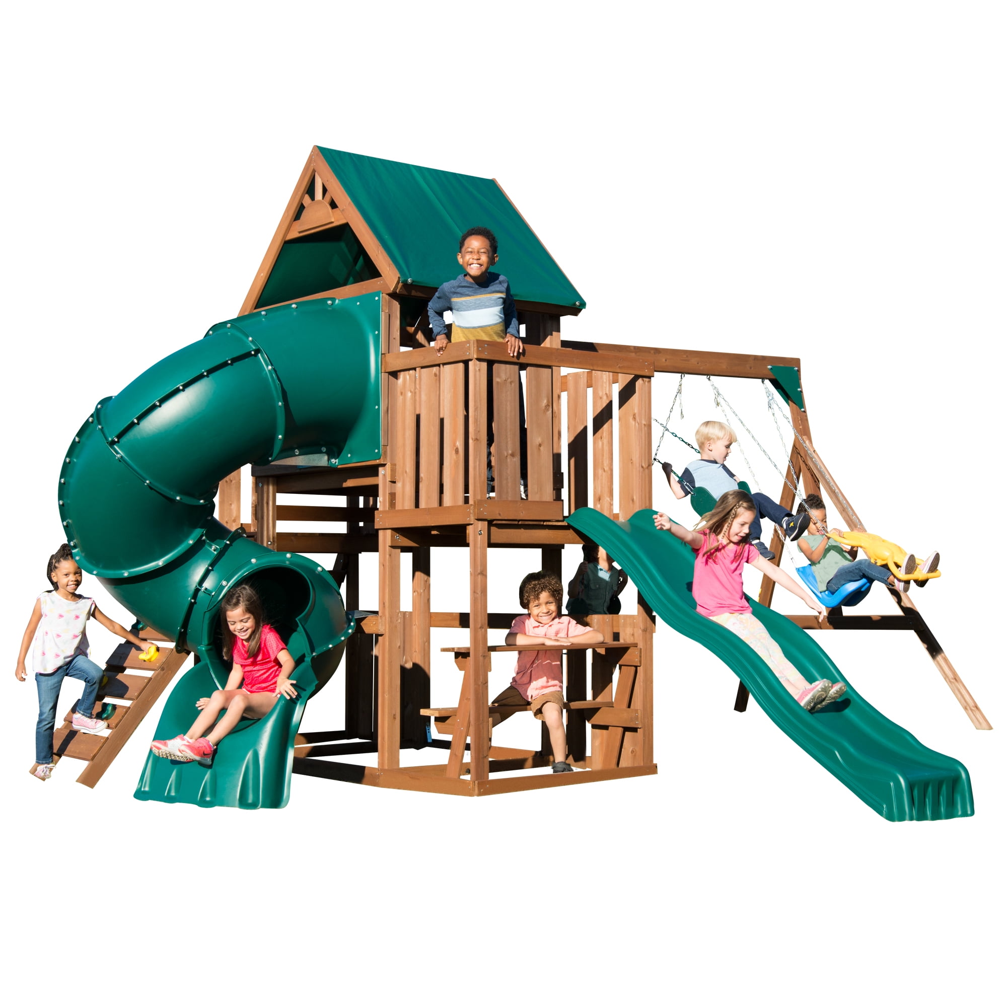 Children's Outdoor Swing-N-Slide Tellico Terrace Wooden Children's Outdoor Swing-N-Slide Tellico Terrace Wooden