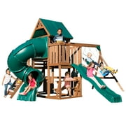 Swing-N-Slide Tellico Terrace Wooden Backyard Swing Set with Tube Slide, Wave Slide, Climbing Wall, and Swings