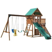 Swing-N-Slide Willows Peak Wooden Backyard Swing Set with Wave Slide, Swings, Glider Swing, and Rock Climbing Wall