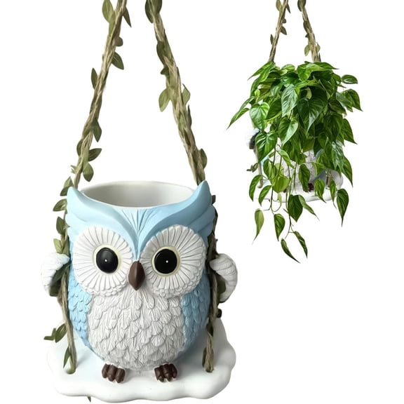 Swing Owl Hanging Planters for Indoor Plant, Cute Small Succulent Pots for Air Plants, Herb Garden - Hanging Flowerpot with Drainage Hole, Home Decor Gift for Women, Mom, Grandma
