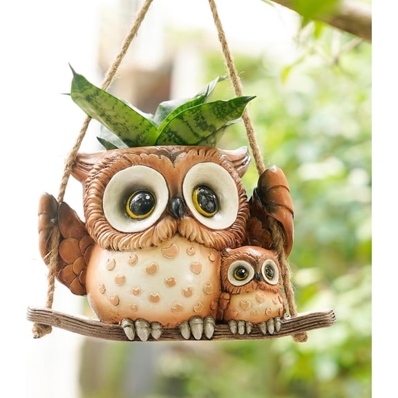 Swing Owl Hanging Planters for Indoor Plants, Cute Small Succulent Pots with Drainage Hole, Unique Resin Plant Hangers Outdoor, Hanging Plant Holder for String Of Pearls, Gift Ideas for Mother