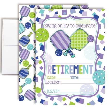 Swing on By Pickle Ball Retirement Party Invitations – 20 Fill In the Blank Invites with Envelopes – 5x7 Retirement Party Invitations for Women Men, Retirement Invites by Amanda Creation